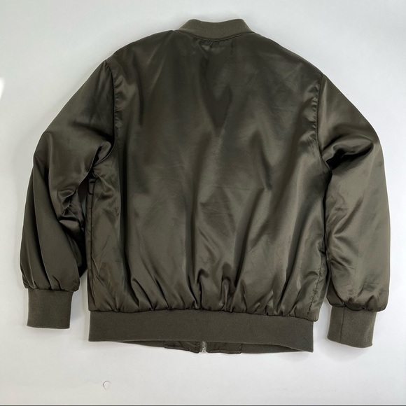 New Philosophy Rich Olive Green Satin 90s Zip-up Preppy College Bomber Jacket - Picture 4 of 16